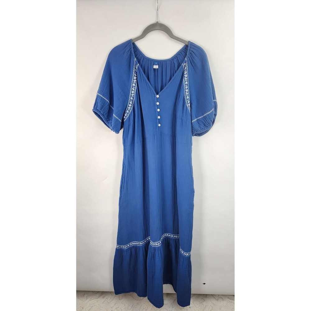 Old Navy Crinkle Crepe Maxi Swing Dress Women's M Mediterranean Blue Muslin